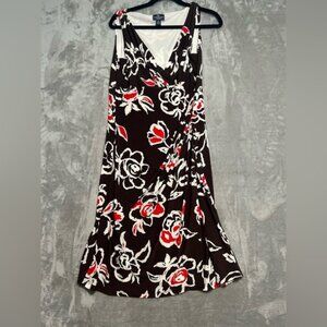 American Living Career Office Midi Dress Brown Roses Women’s 14 Stretch